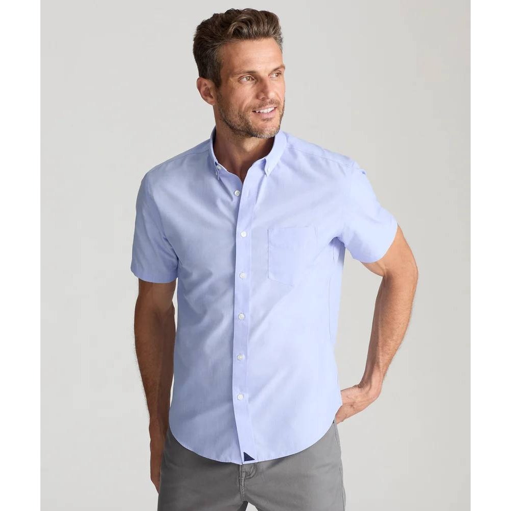 New UNTUCKit Light Blue Wrinkle-Free Short-Sleeve Hillstowe Button Up Shirt -XXL